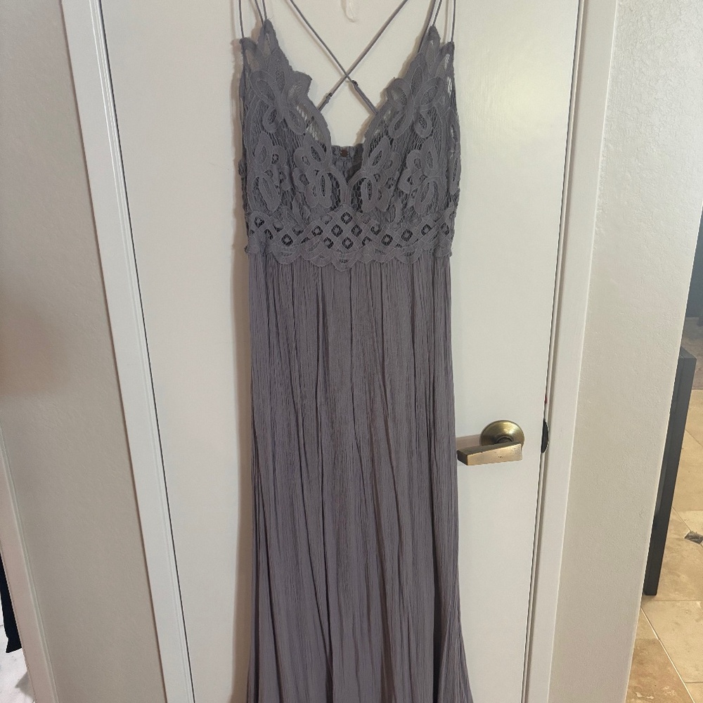 Long Lace Maxi Slip Dress Slate Lavender